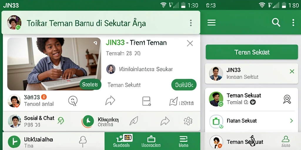 Screenshot aplikasi JIN33 yang menunjukkan antarmuka Teman Sekitar.