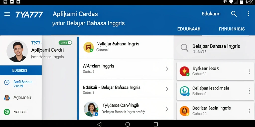 Antarmuka aplikasi TYA777 yang menarik untuk belajar Bahasa Inggris.